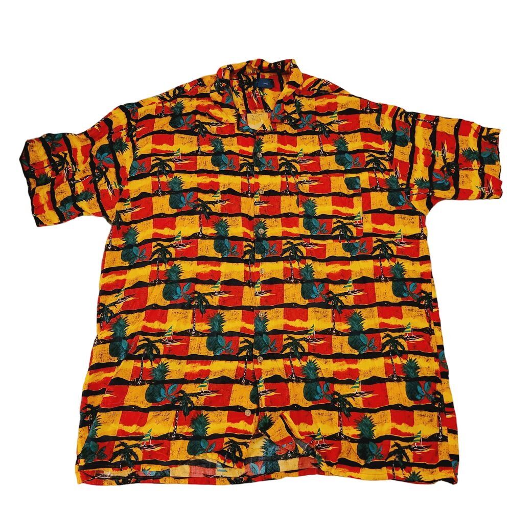 Towncraft USA Mens Size XL Pineapple Aloha Tropical Shirt Red Rayon‎ Vintage JCP
